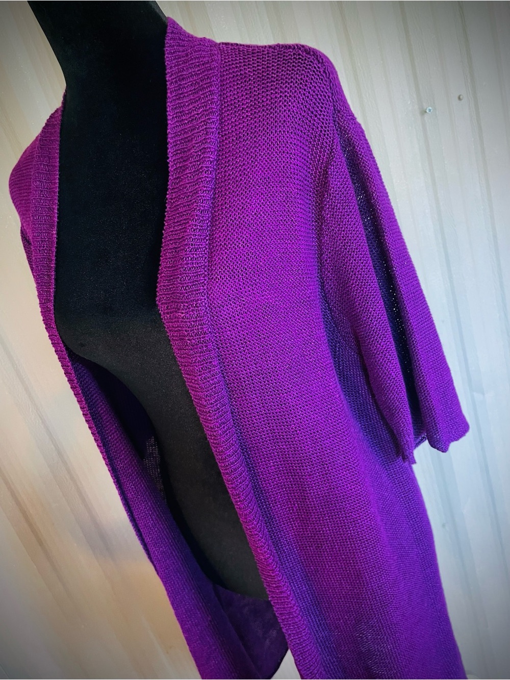 Eileen Fisher 100% Hemp Purple Cardigan Duster Longline Open Front Sustainable L